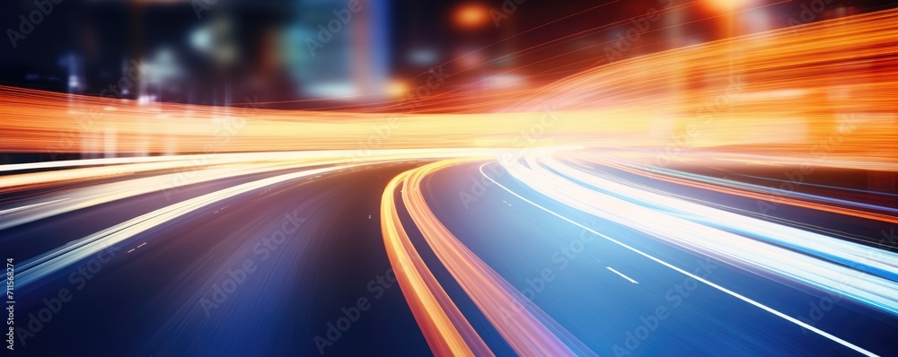 Blurred traffic curve background banner at night line