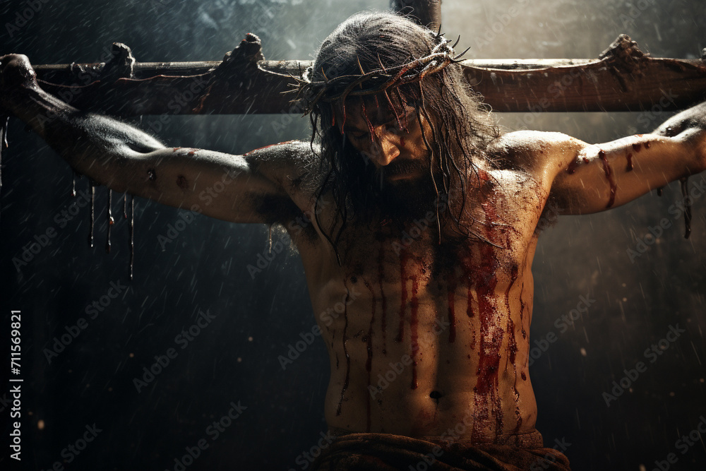 jesus christ on the cross - obrazy, fototapety, plakaty 