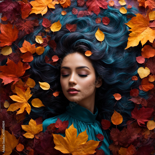 portrait of a woman with autumn leaves