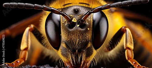 Bumblebee s compound eye  intricate facets and hexagonal arrangement in extreme close up photo