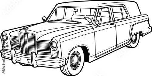 Classic Modern car outline, car coloring page for coloring book, modern car vector illustration