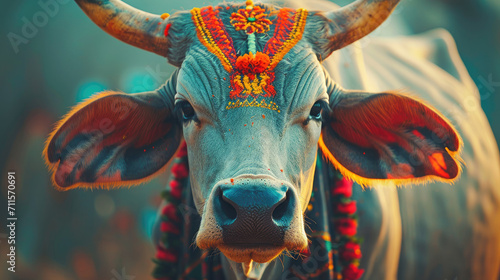 Indian sacred cow, suitable for Hinduism celebration posters, magazines, and news.