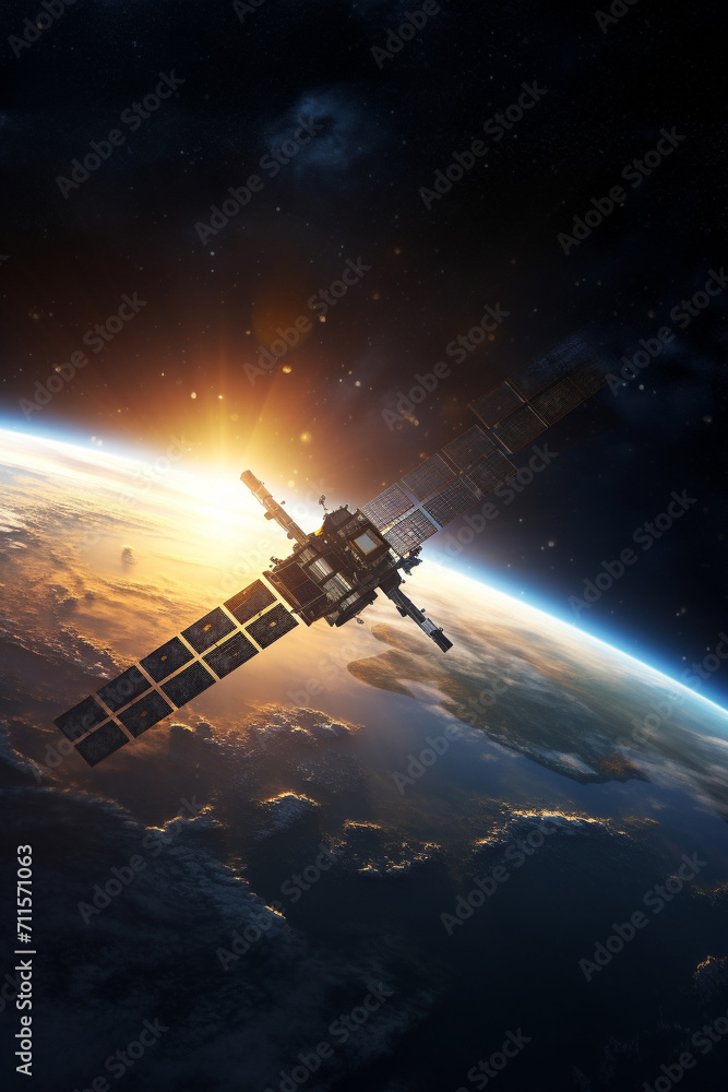 satellite flying in space satellite flying in space