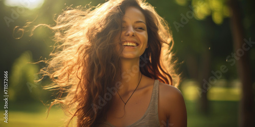 Happy Young Woman Smiling in Nature