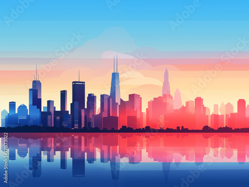 Vibrant Gradient Silhouette of the Modern City  Skyline Illustration