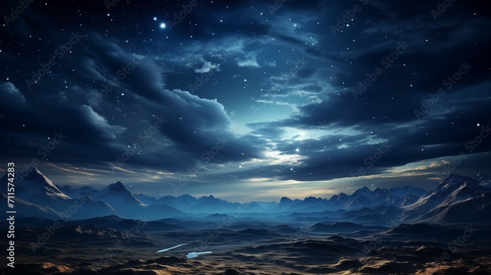 Desert at Night with Clouds and Stars at Sky Background. Generative AI