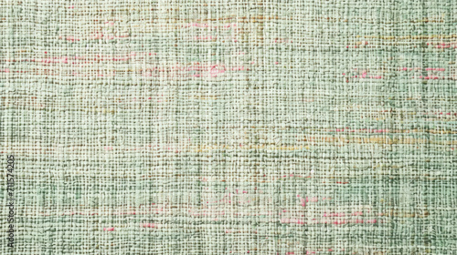 Detailed woven fabric, twee-style pattern in soft pastel hues for spring spring backgrounds. Pink, green, pale brown, light yellow warp and weft threads intertwine to create unique textile.