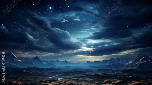 Desert at Night with Clouds and Stars at Sky Background. Generative AI © SALEEM