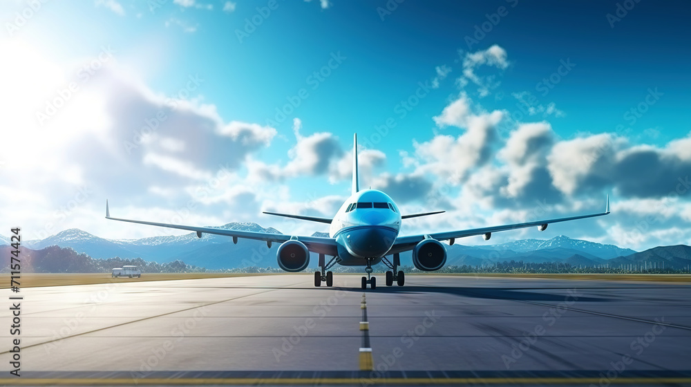 Obraz premium A photo of a business jet standing in front of an airport. A beautiful expensive airplane. Generative AI