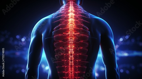 Inflamed lumbar spine medical illustration detailed anatomy of male back with inflammation
