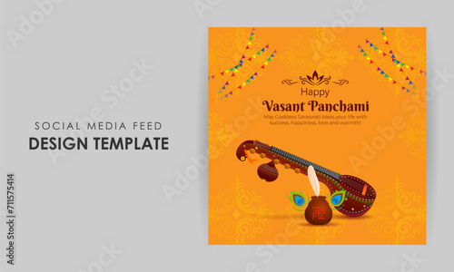 Vector illustration of Happy Vasant Panchami social media feed template photo