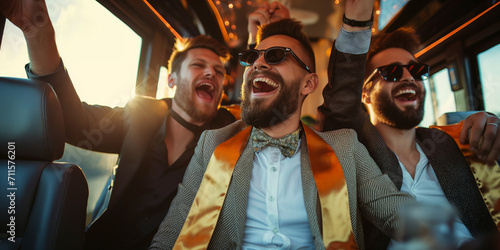 Gruppe von Männern feiert Junggesellenabschied photo
