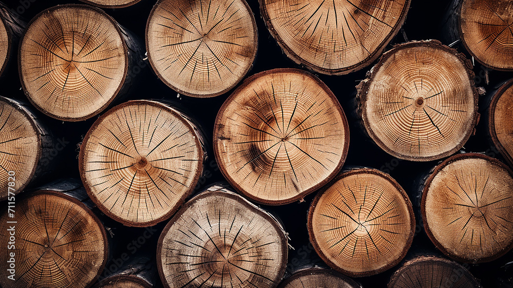 Stack of dark wooden stumps in cross section Stack of dark wooden stumps in cross section