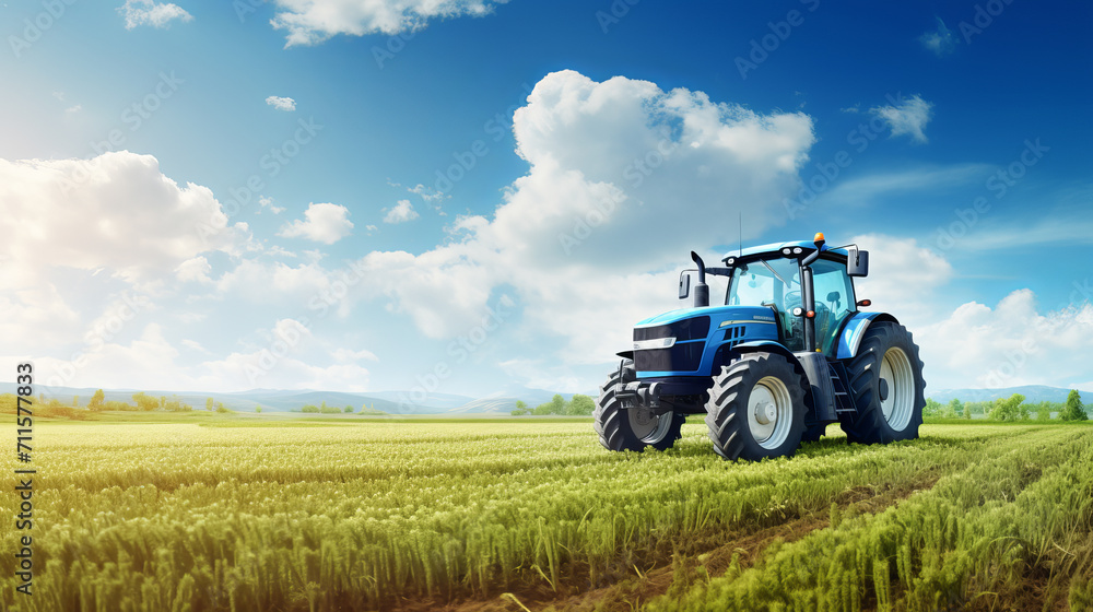 Tractor against the background of a sowing field. Agricultural machinery. Tractor against the background of a sowing field. Agricultural machinery.