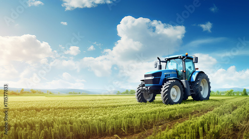 Tractor against the background of a sowing field. Agricultural machinery.