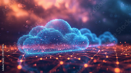 Virtual cloud abstract: Unleashing the power of digital data processing, it seamlessly integrates computing, storage, and networking for agile, scalable, and efficient operations. photo