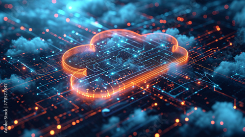 Virtual cloud abstract: Unleashing the power of digital data processing, it seamlessly integrates computing, storage, and networking for agile, scalable, and efficient operations.