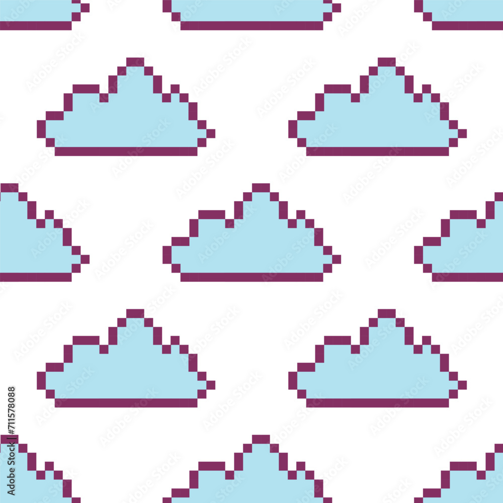 star pixel sky, stars and clouds seamless pattern, squares, retro