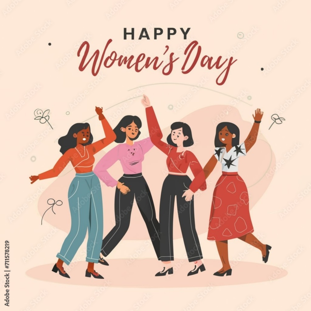 Happy Women's Day text composition as card, invitation, logo, print, emblem. Feminine lettering quote. Feminism celebration vector concept. Happy Women's Day text composition as card, invitation, logo, print, emblem. Feminine lettering quote. Feminism celebration vector concept.