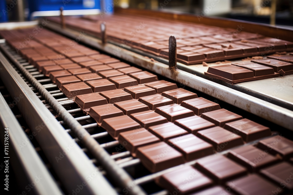 Chocolate Bars on Production Line in Factory