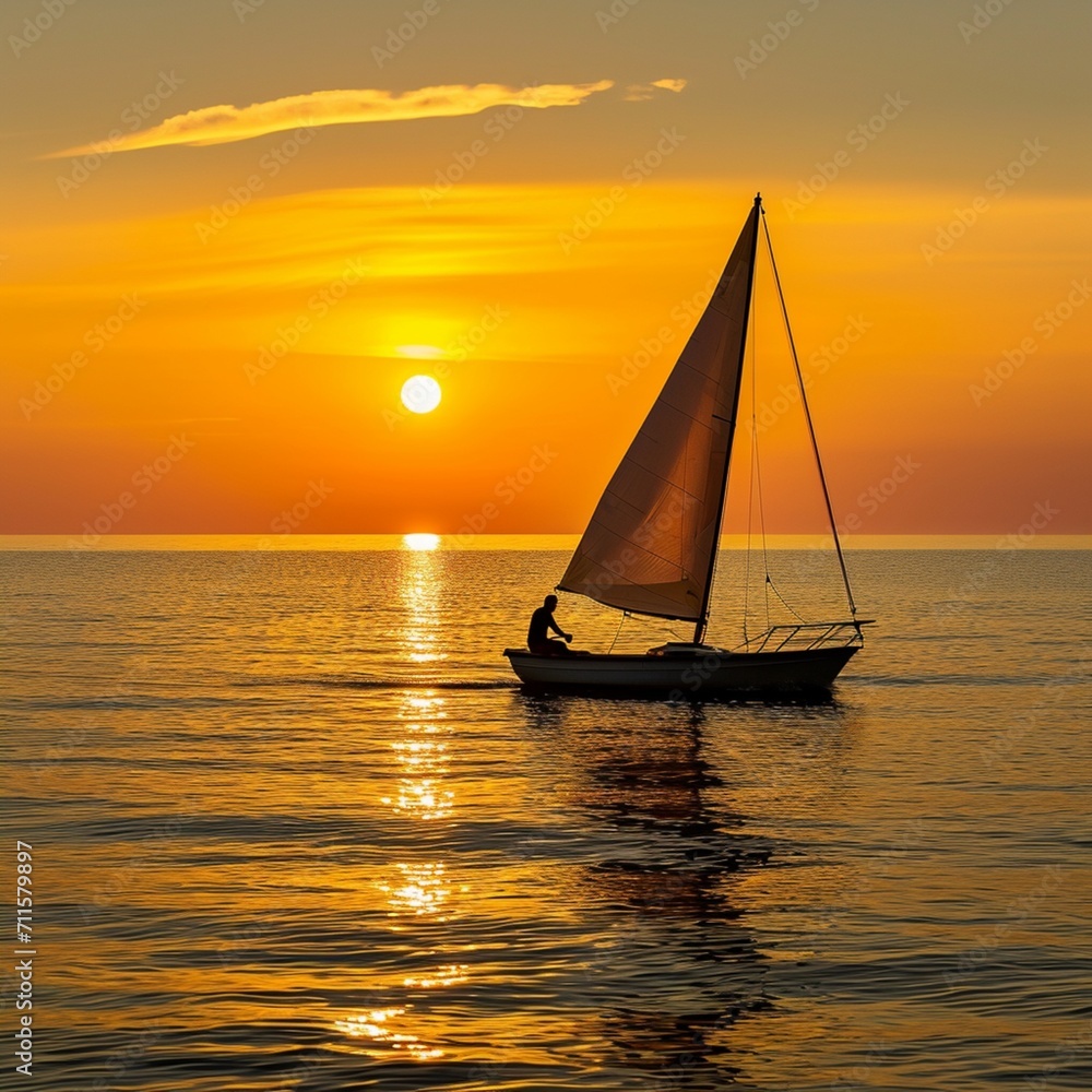 A_person_sailing_a_boat_and_enjoying_the_sea,sunset