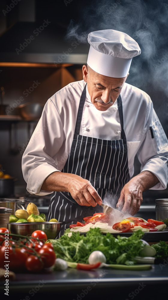 Chef Preparing Fresh Vegetables in Professional Kitchen Chef Preparing Fresh Vegetables in Professional Kitchen