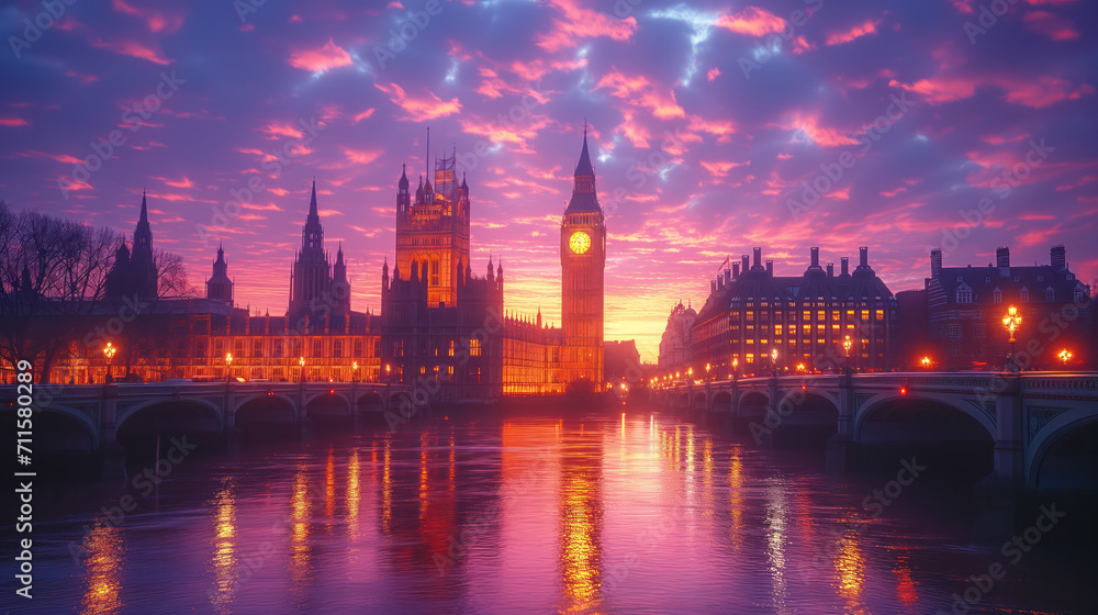 Vibrant Twilight Sky Over Big Ben and Westminster