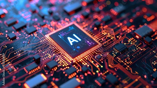 Top view Artificial intelligence microchip with text (AI) on chip