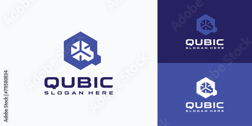 Letter Q vector logo design shaped a cube hexagon.