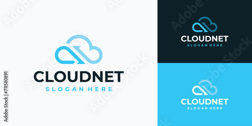 Technology connection cloud vector logo design with upload and download arrows. photo