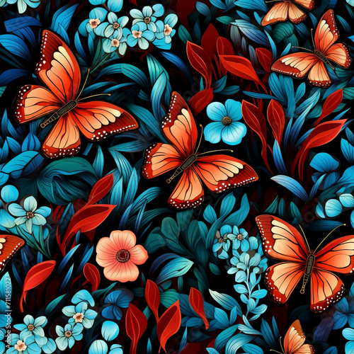 Butterfly and Floral Seamless Pattern 