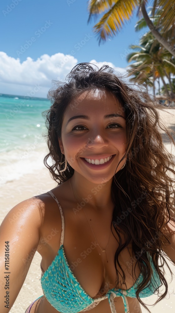 Sensual Latina Beauty Soaking Up Sunlight on Exotic Beach Vacation Sensual Latina Beauty Soaking Up Sunlight on Exotic Beach Vacation