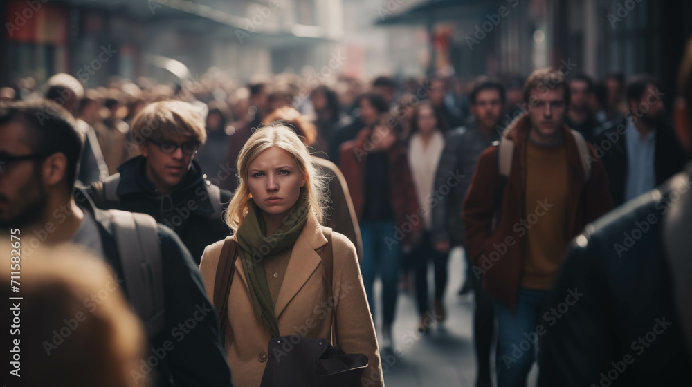 Crowd of Caucasian people walking in a busy city. Crowd of Caucasian people walking in a busy city.