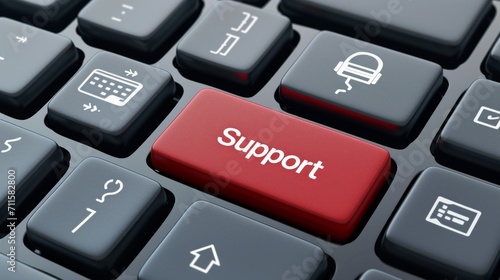 Technical Support Concept.
A red 'Support' key on a computer keyboard emphasising tech support.