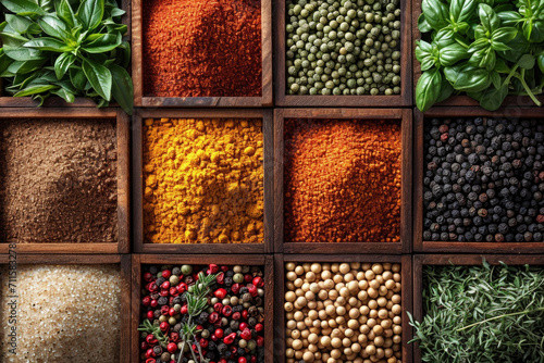 Close-Up overhead view of an assorted arrangement of spice