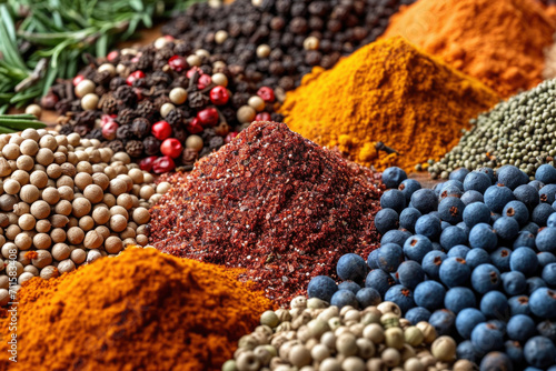Close-Up overhead view of an assorted arrangement of spice