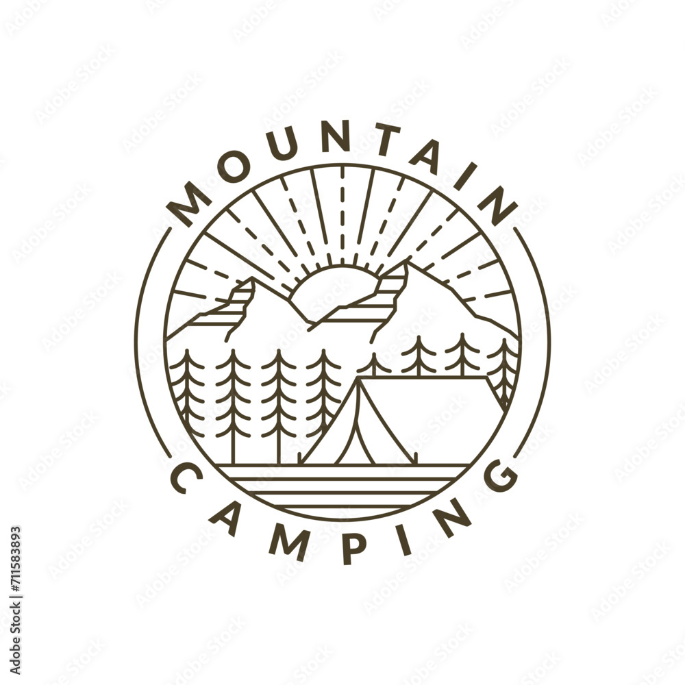 mountain morning camping illustration monoline or line art style mountain morning camping illustration monoline or line art style