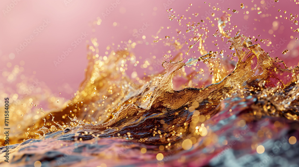 Abstract background with a golden vapor, pink matt background, simple sharp, music waves