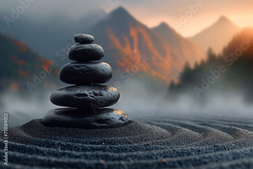 zen stone tower in the morning