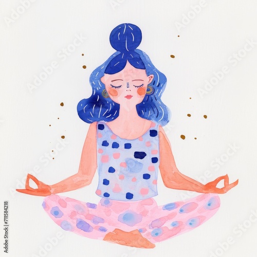 Pink and blue pastel colors. Woman in yoga pose. Isolated by white background. Generative AI