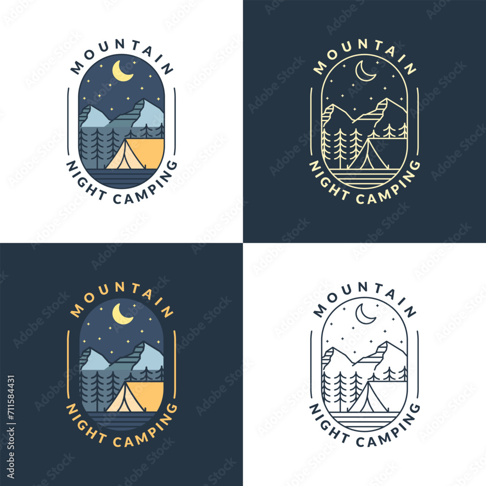 mountain night camping illustration monoline or line art style mountain night camping illustration monoline or line art style