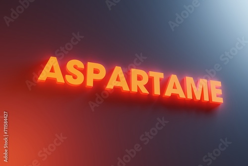 Orange 3D title Aspartame - C14H18N2O5 - Artificial sweetener photo