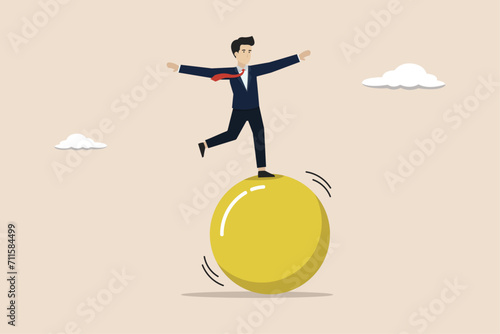 Work life balance, equality or weight between working for money and life happiness, health, success and healthy lifestyle concept,smart businessman strikes a balance.
