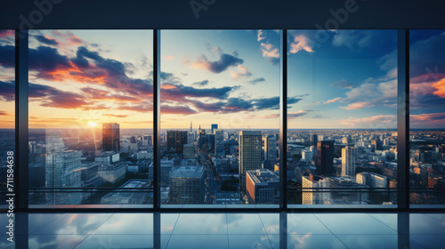 Cityscape seen through the large windows of a skyscraper. Elite real estate creates an amazing landscape. Generative AI