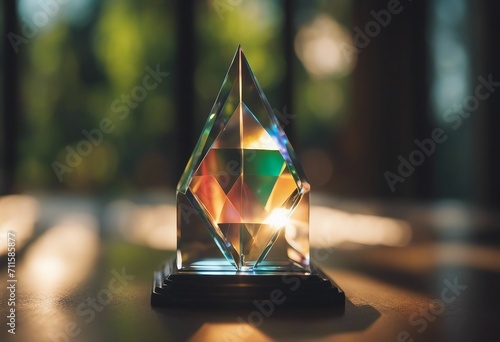 Refractions of light in a glass prism Focus is on tip