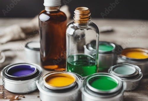 Solvents oils and paints used for paint painting and finishing Isolated on natural white background