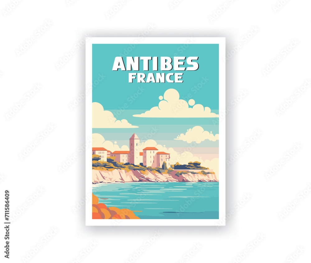 Naklejka premium Antibes Illustration Art. Travel Poster Wall Art. Minimalist Vector art