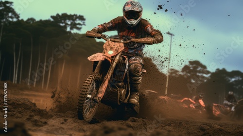 Motocross adventure 2x1 in action, with dirty, muddy ground splash effects. © Muamanah
