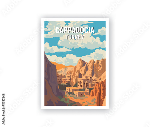 Cappadocia Illustration Art. Travel Poster Wall Art. Minimalist Vector art