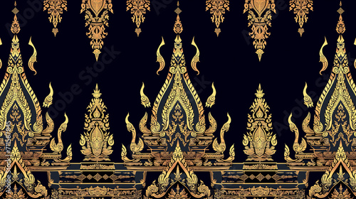 Thai background in Benjamabopit temple,fabric,Vector illustration. Seamless pattern photo